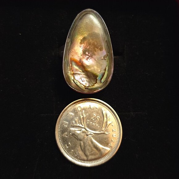 Bold Vintage Natural Blackfoot Rainbow Abalone Sterling Silver Statement Ring - Picture 10 of 14
